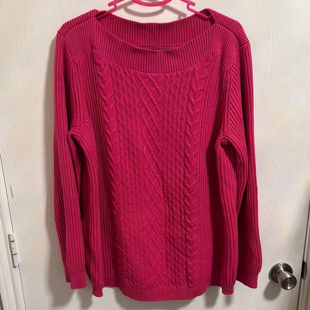 Tommy Hilfiger Women's XL Bright Pink Cable Knit Long‎ Sleeve Sweater Warm Cozy